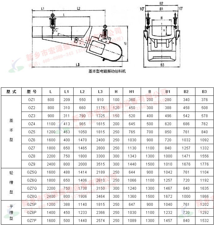 基本型电磁振动给料机外形尺